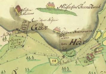 en gammal, ritad karta av Nissafors bruk
