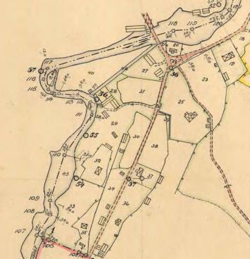gulnad ritad karta från 1900 talet på Nissarfors bruk
