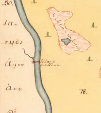 en äldre, gulnad karta över Bölaryds kvarn