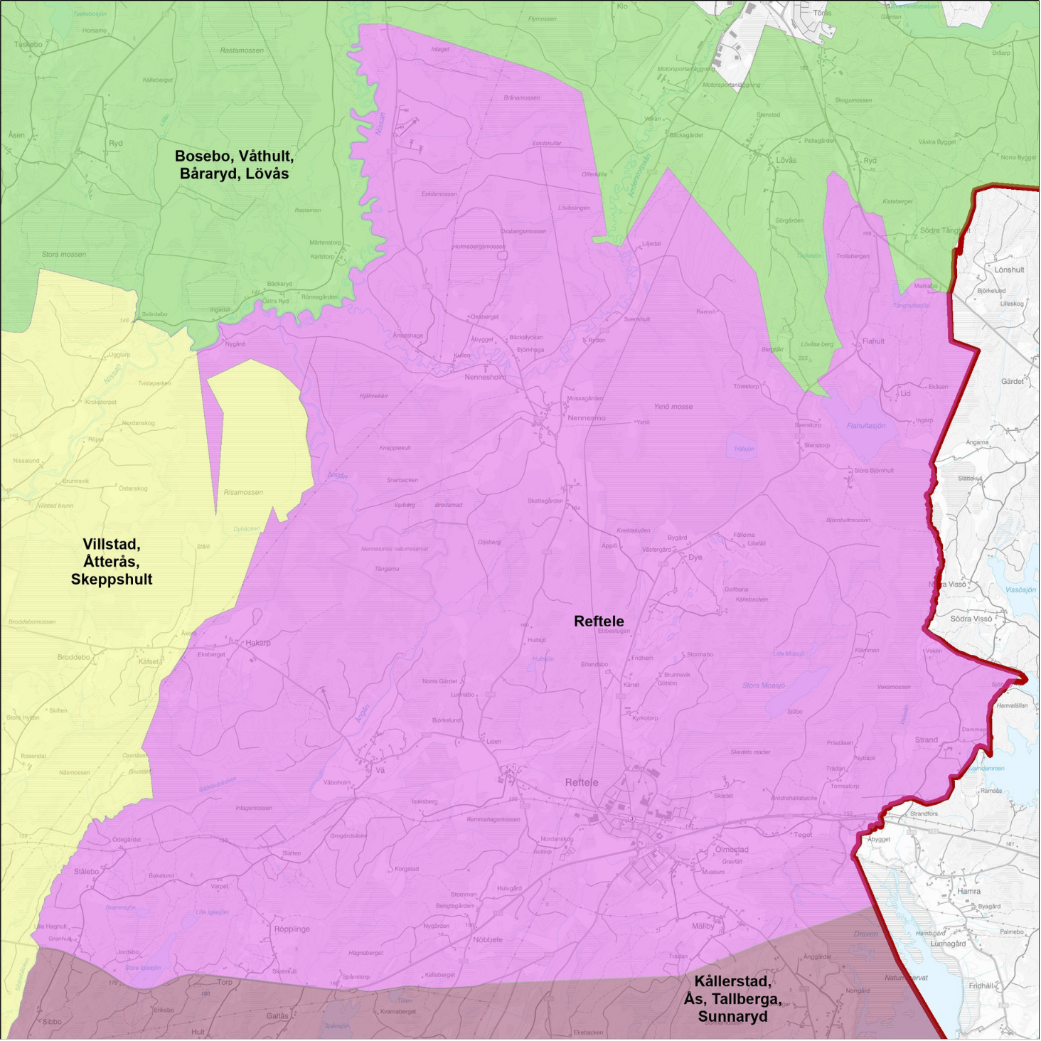Karta över lokalsamtalsområdet Reftele