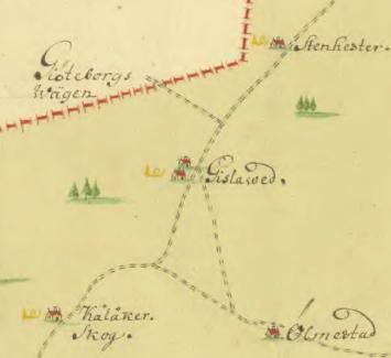 gammal karta med kyrkor och posthorn