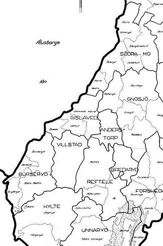 en svartvit karta över Gislaved och närliggande kommuner