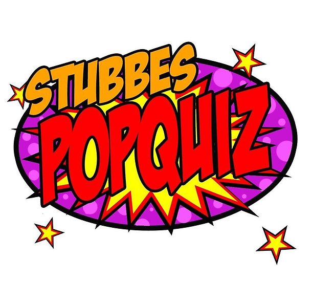 En lila cirkel med texten "Stubbes popquiz".