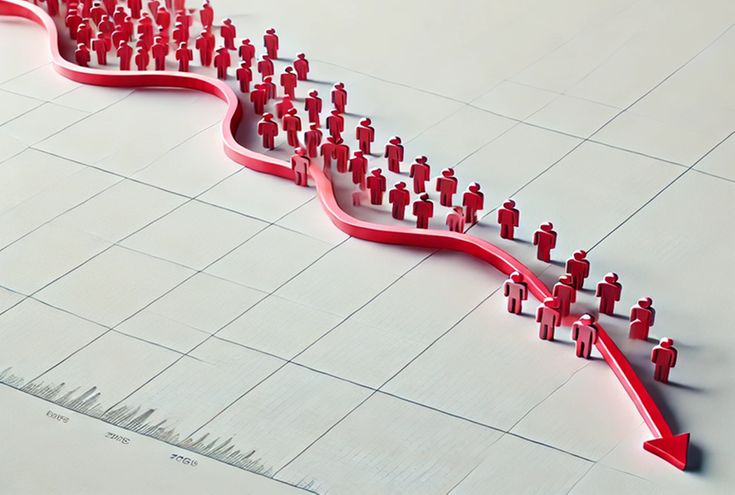 En illustration av en röd nedåtpekande pil. 