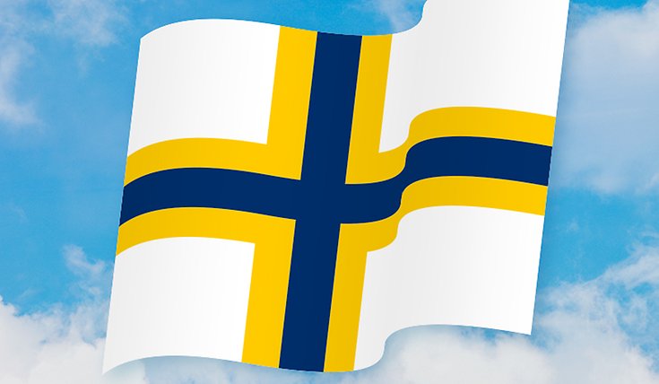 En tecknad bild av den sverigefinska flaggan. 