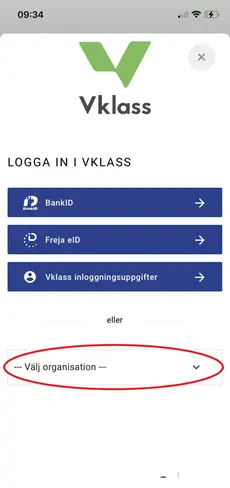 Välj organisation för att logga in.