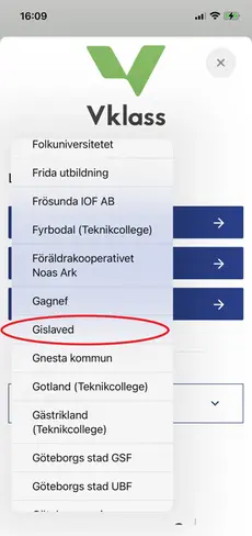 Välj Gislaved.