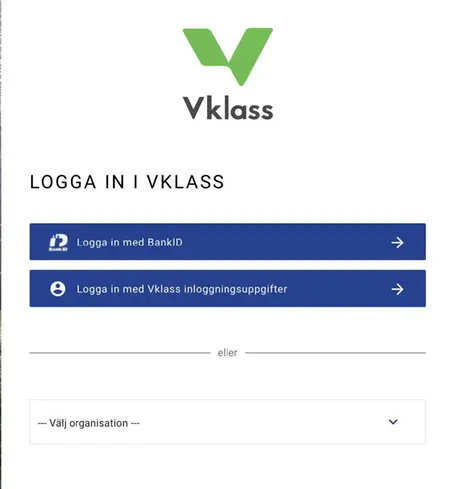 Logga in genom att klicka på Välj organisation