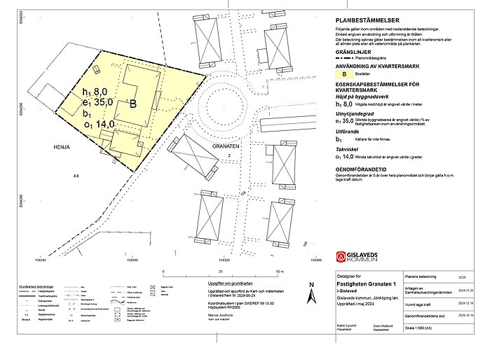 Plankarta för detaljplanen, Granaten 1 i Gislaved