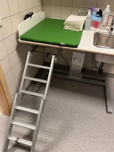 Foto på skötbord med en liten stege.