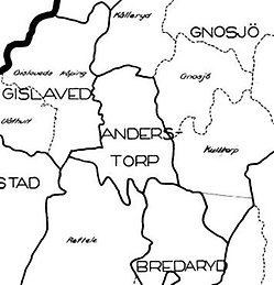 svartvit karta över Anderstorp och närliggande orter