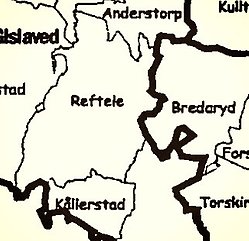 svartvit karta över reftele och närliggande orter