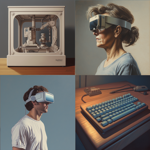 en illustration på en man och kvinna med VR-glasögon på  
